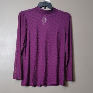 Lane Bryant Sheer Plum Long Sleeved Blouse W Back Keyhole W Hearts 14-16 NWT
